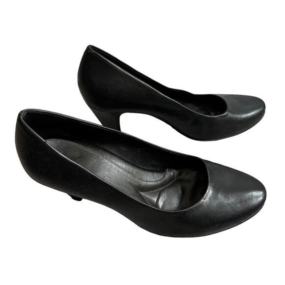 Nurture Avery Black Leather Career Comfort Fit Heels Sz 8 Womens Black Round Toe - Picture 5 of 10
